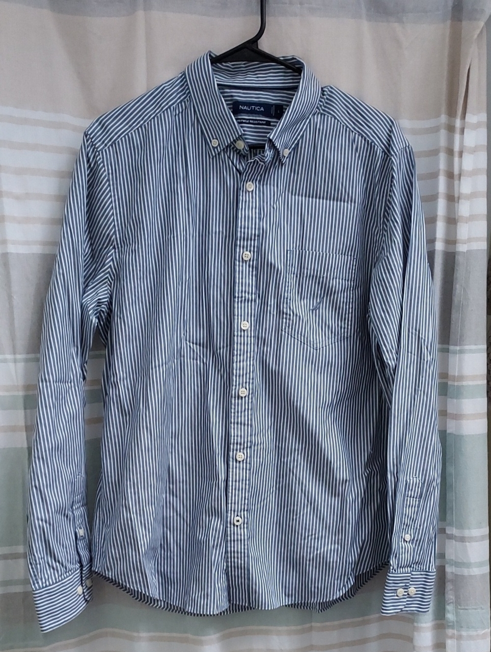 Nautica Men's Navy and White Vertical Stripe Button-Down Shirt